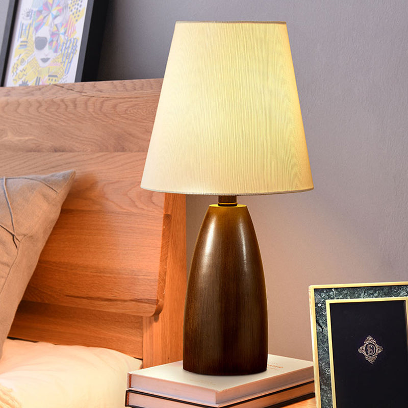 Resin Jar Night Stand Lamp Nordic Single Bulb Brown Table Light with Deep Cone Fabric Shade Clearhalo 'Lamps' 'Table Lamps' Lighting' 1460089