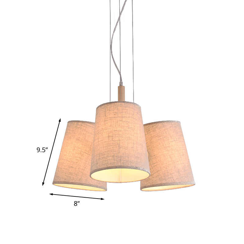 Nordic 3-Light Cluster Pendant Flaxen Barrel Shaped Hanging Ceiling Light with Fabric Shade for Dining Room Clearhalo 'Ceiling Lights' 'Modern Pendants' 'Modern' 'Pendant Lights' 'Pendants' Lighting' 1460101