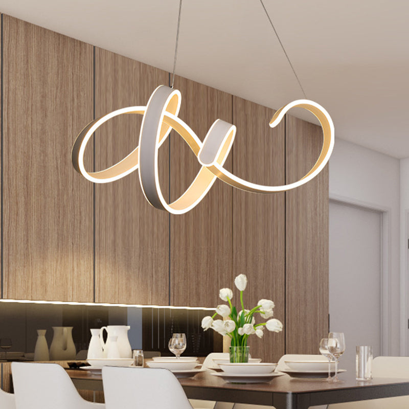 Winding Dinette Ceiling Chandelier Aluminum Simplicity LED Pendant Light Kit in Warm/White Light White Clearhalo 'Ceiling Lights' 'Chandeliers' 'Modern Chandeliers' 'Modern' Lighting' 1460475