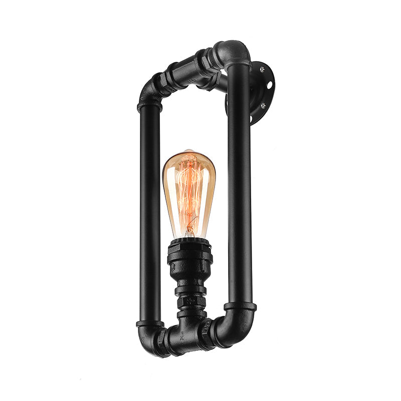 1 Bulb Rectangular Pipe Sconce Light Antique Stylish Black/Rust Iron Wall Mounted Lamp for Bedroom Clearhalo 'Art deco wall lights' 'Cast Iron' 'Glass' 'Industrial wall lights' 'Industrial' 'Middle century wall lights' 'Modern' 'Rustic wall lights' 'Tiffany' 'Traditional wall lights' 'Wall Lamps & Sconces' 'Wall Lights' Lighting' 146054