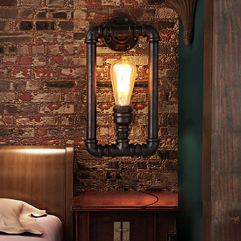 1 Bulb Rectangular Pipe Sconce Light Antique Stylish Black/Rust Iron Wall Mounted Lamp for Bedroom Rust Clearhalo 'Art deco wall lights' 'Cast Iron' 'Glass' 'Industrial wall lights' 'Industrial' 'Middle century wall lights' 'Modern' 'Rustic wall lights' 'Tiffany' 'Traditional wall lights' 'Wall Lamps & Sconces' 'Wall Lights' Lighting' 146059