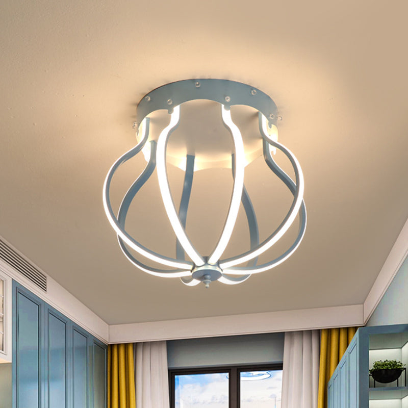 Yellow/Blue Pear Cage Semi Flush Macaron Style Aluminum Semi Flush Mounted Ceiling LED Light for Bedroom, Warm/White Light Blue Clearhalo 'Ceiling Lights' 'Close To Ceiling Lights' 'Close to ceiling' 'Flush mount' Lighting' 1460769