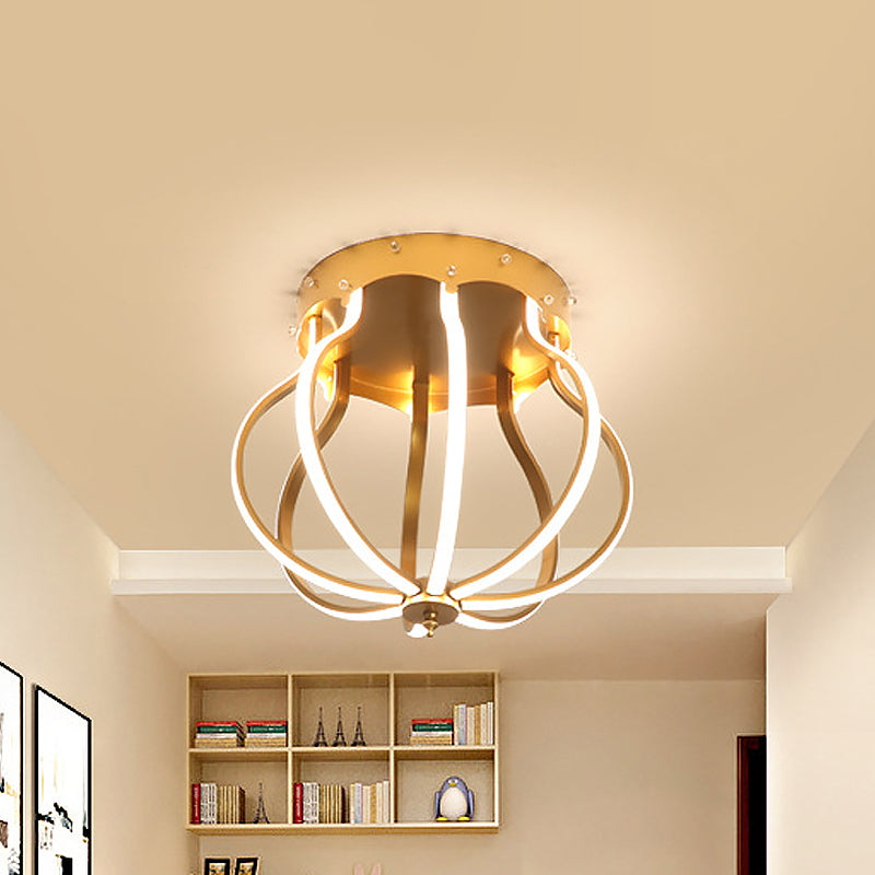 Yellow/Blue Pear Cage Semi Flush Macaron Style Aluminum Semi Flush Mounted Ceiling LED Light for Bedroom, Warm/White Light Yellow Clearhalo 'Ceiling Lights' 'Close To Ceiling Lights' 'Close to ceiling' 'Flush mount' Lighting' 1460774