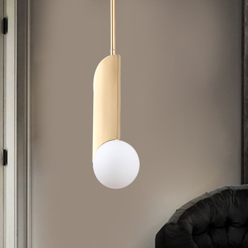 Colonial Spherical Ceiling Pendant Light 1 Bulb Ivory Glass Suspension Lighting in Gold for Living Room Clearhalo 'Ceiling Lights' 'Pendant Lights' 'Pendants' Lighting' 1460807