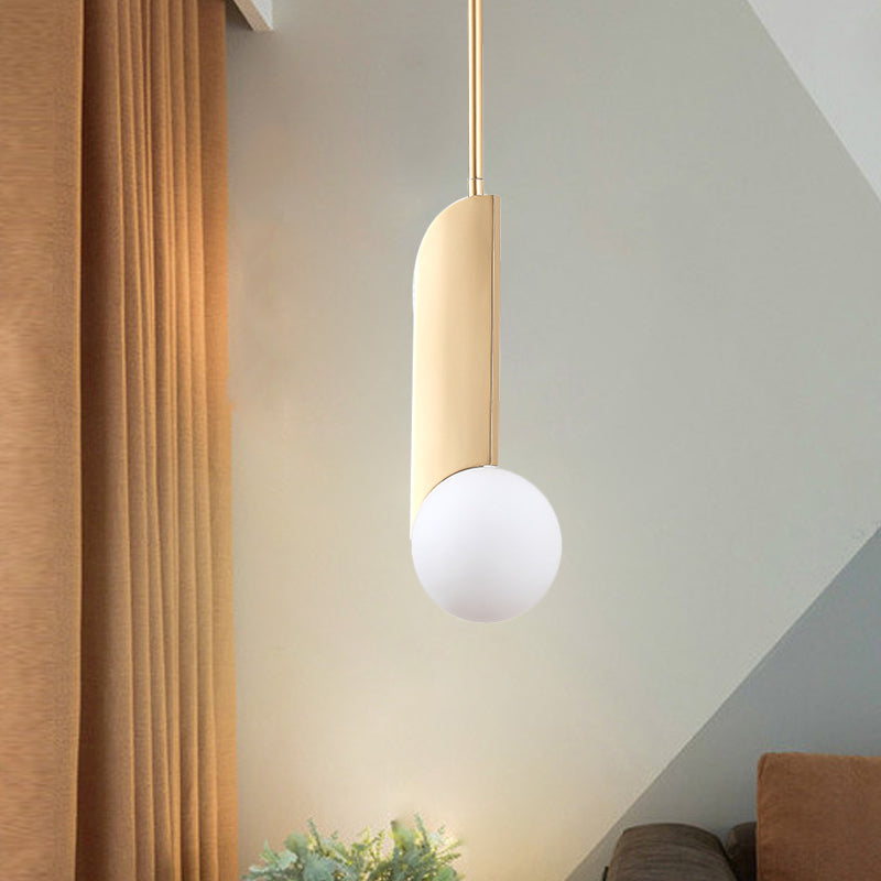 Colonial Spherical Ceiling Pendant Light 1 Bulb Ivory Glass Suspension Lighting in Gold for Living Room Clearhalo 'Ceiling Lights' 'Pendant Lights' 'Pendants' Lighting' 1460808