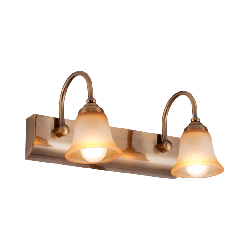 Bell Frosted Glass Vanity Lamp Vintage 2/3 Bulbs Bathroom Wall Mounted Light Fixture in Gold with Gooseneck Arm Clearhalo 'Vanity Lights' 'Wall Lights' Lighting' 1460877