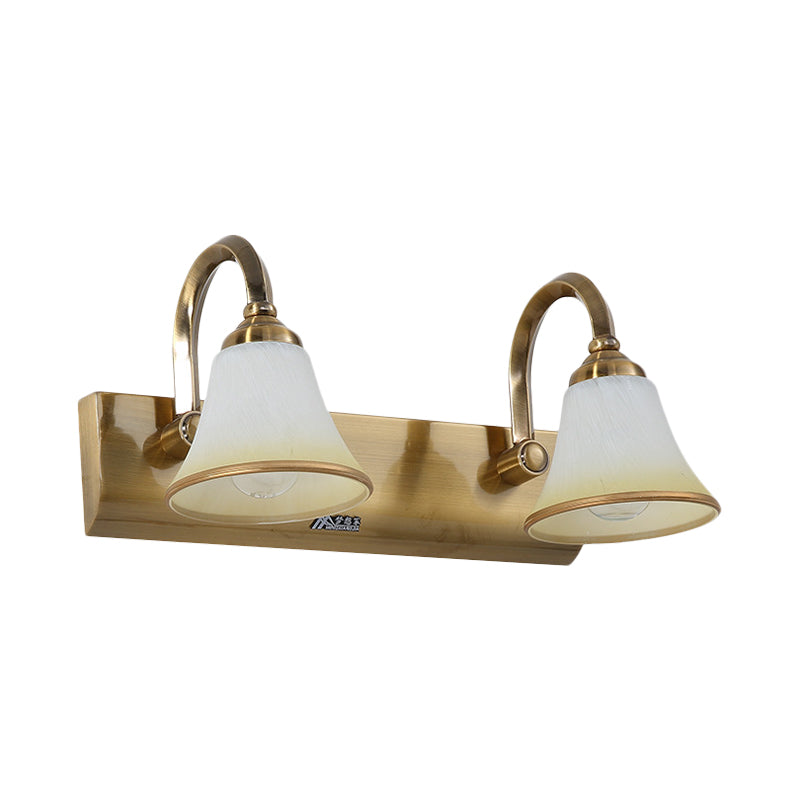 Gold 2/3/4 Bulbs Vanity Sconce Vintage Opal Glass Bell Wall Mounted Lighting with Metal Swooping Arm Clearhalo 'Vanity Lights' 'Wall Lights' Lighting' 1460883