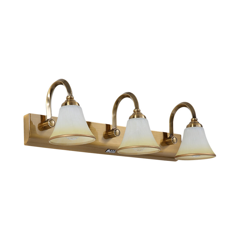 Gold 2/3/4 Bulbs Vanity Sconce Vintage Opal Glass Bell Wall Mounted Lighting with Metal Swooping Arm Clearhalo 'Vanity Lights' 'Wall Lights' Lighting' 1460888