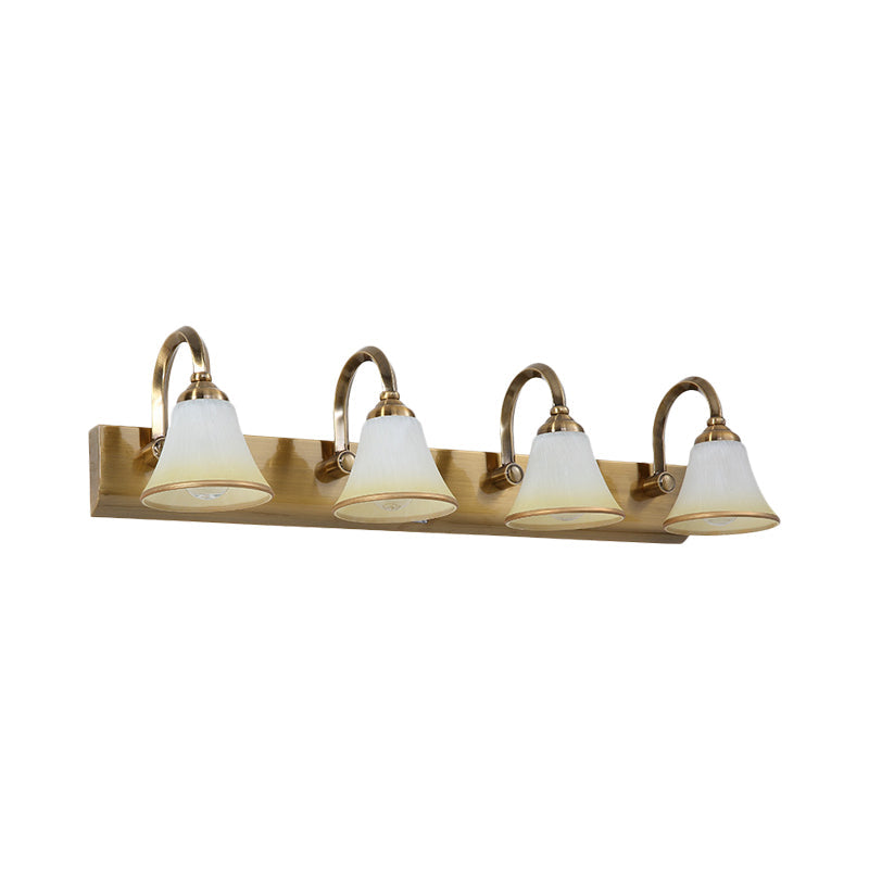 Gold 2/3/4 Bulbs Vanity Sconce Vintage Opal Glass Bell Wall Mounted Lighting with Metal Swooping Arm Clearhalo 'Vanity Lights' 'Wall Lights' Lighting' 1460893