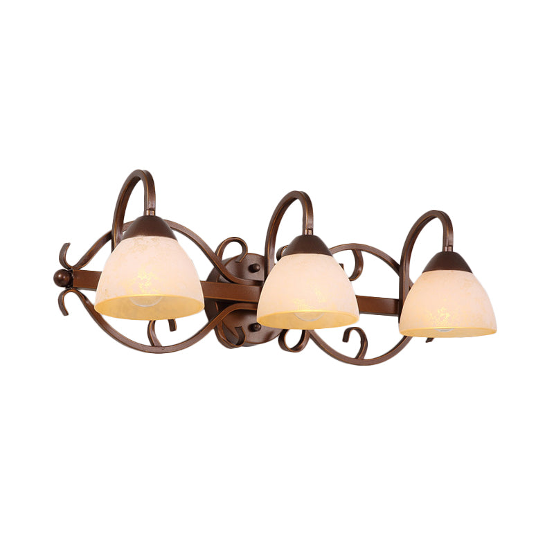 Brown Bowl Vanity Wall Light Antique Beige Glass 2/3/4 Bulbs Bathroom Wall Sconce Lighting Fixture with Swooping Arm Clearhalo 'Vanity Lights' 'Wall Lights' Lighting' 1460912