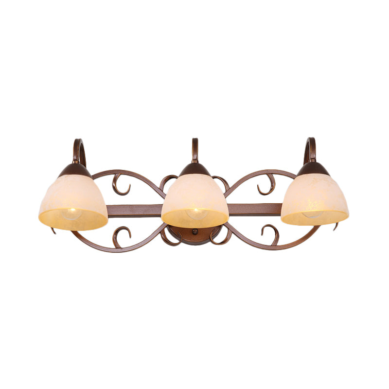 Brown Bowl Vanity Wall Light Antique Beige Glass 2/3/4 Bulbs Bathroom Wall Sconce Lighting Fixture with Swooping Arm Clearhalo 'Vanity Lights' 'Wall Lights' Lighting' 1460913