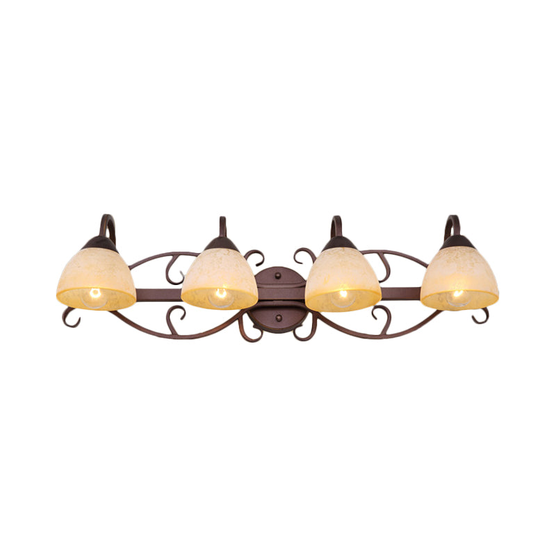 Brown Bowl Vanity Wall Light Antique Beige Glass 2/3/4 Bulbs Bathroom Wall Sconce Lighting Fixture with Swooping Arm Clearhalo 'Vanity Lights' 'Wall Lights' Lighting' 1460917