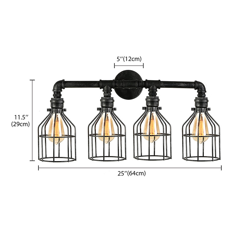 4 Lights Steampunk Wall Light Fixture with Wire Guard Retro Style Aged Silver Metallic Sconce Lighting Clearhalo 'Art deco wall lights' 'Cast Iron' 'Glass' 'Industrial wall lights' 'Industrial' 'Middle century wall lights' 'Modern' 'Rustic wall lights' 'Tiffany' 'Traditional wall lights' 'Wall Lamps & Sconces' 'Wall Lights' Lighting' 146207