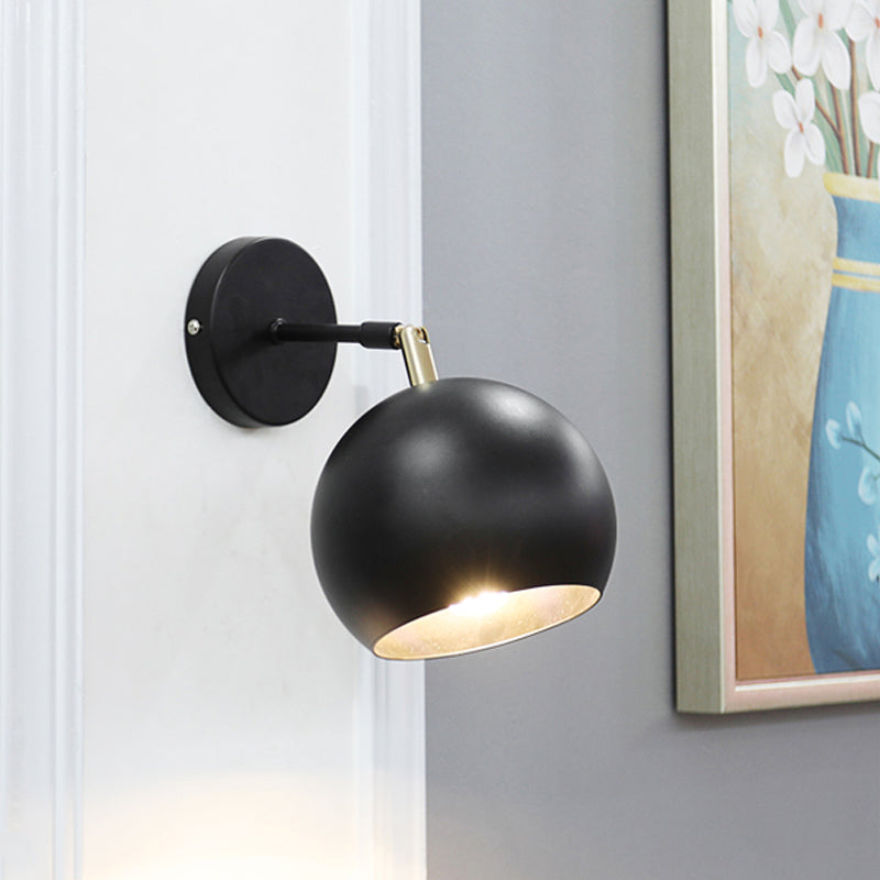 Metallic Global Wall Light Fixture Industrial Style 1 Bulb Bedroom Adjustable Sconce Lighting in Black Black Clearhalo 'Art deco wall lights' 'Cast Iron' 'Glass' 'Industrial wall lights' 'Industrial' 'Middle century wall lights' 'Modern' 'Rustic wall lights' 'Tiffany' 'Traditional wall lights' 'Wall Lamps & Sconces' 'Wall Lights' Lighting' 146256