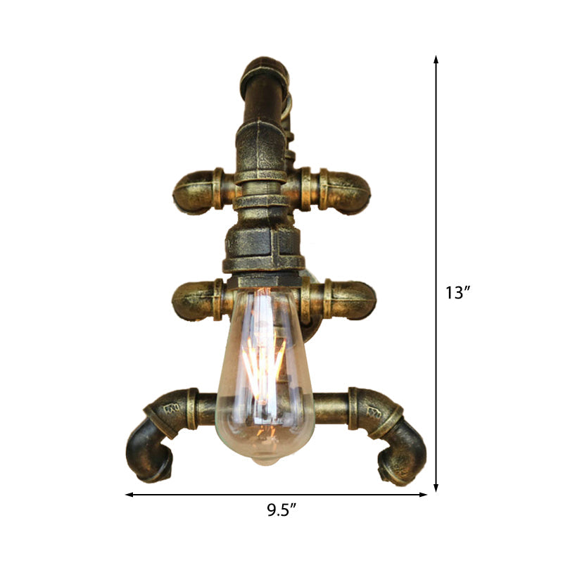 Expose Bulb Bathroom Wall Lighting Steampunk Iron 1 Light Antique Brass Sconce Light with Curved Pipe Clearhalo 'Art deco wall lights' 'Cast Iron' 'Glass' 'Industrial wall lights' 'Industrial' 'Middle century wall lights' 'Modern' 'Rustic wall lights' 'Tiffany' 'Traditional wall lights' 'Wall Lamps & Sconces' 'Wall Lights' Lighting' 146449