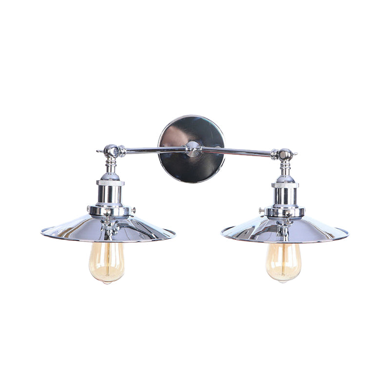 2 Bulbs Flat Shade Wall Lighting Industrial Style Brass/Rust Metal Wall Mount Fixture for Corridor Clearhalo 'Art deco wall lights' 'Cast Iron' 'Glass' 'Industrial wall lights' 'Industrial' 'Middle century wall lights' 'Modern' 'Rustic wall lights' 'Tiffany' 'Traditional wall lights' 'Wall Lamps & Sconces' 'Wall Lights' Lighting' 146532