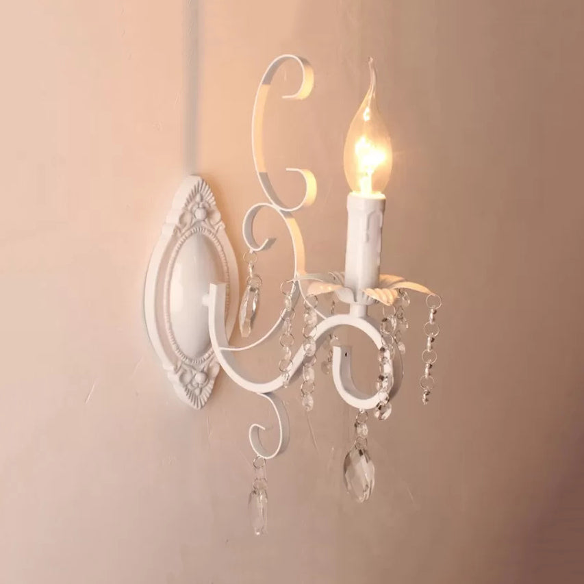 Candle Shape Wall Light Classic Stylish Metal Wall Lamp in White with Clear Crystal for Lodge 1.0 White Clearhalo 'Wall Lamps & Sconces' 'Wall Lights' Lighting' 14662