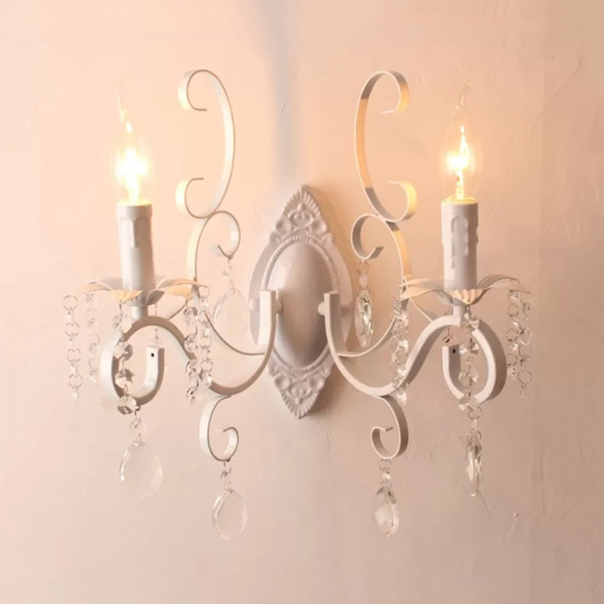 Candle Shape Wall Light Classic Stylish Metal Wall Lamp in White with Clear Crystal for Lodge 2.0 White Clearhalo 'Wall Lamps & Sconces' 'Wall Lights' Lighting' 14663