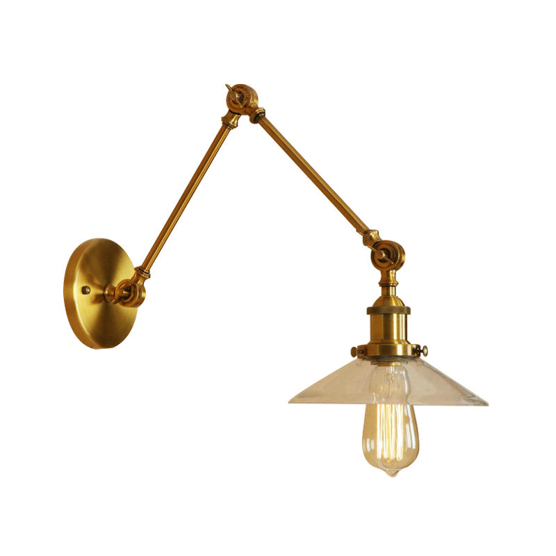 Brass Cone Wall Lighting Farmhouse Amber Glass 1 Light Living Room Sconce Light Fixture Clearhalo 'Art deco wall lights' 'Cast Iron' 'Glass' 'Industrial wall lights' 'Industrial' 'Middle century wall lights' 'Modern' 'Rustic wall lights' 'Tiffany' 'Traditional wall lights' 'Wall Lamps & Sconces' 'Wall Lights' Lighting' 146730