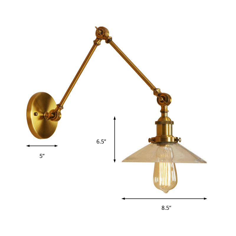 Brass Cone Wall Lighting Farmhouse Amber Glass 1 Light Living Room Sconce Light Fixture Clearhalo 'Art deco wall lights' 'Cast Iron' 'Glass' 'Industrial wall lights' 'Industrial' 'Middle century wall lights' 'Modern' 'Rustic wall lights' 'Tiffany' 'Traditional wall lights' 'Wall Lamps & Sconces' 'Wall Lights' Lighting' 146731