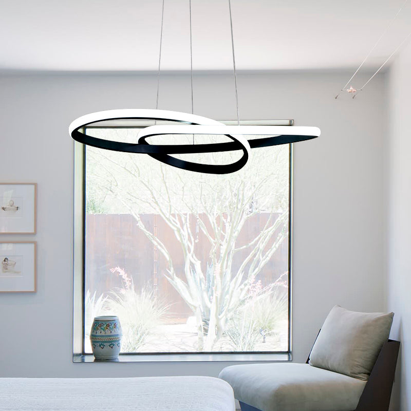 Twisted Chandelier Pendant Modern Acrylic Black Hanging Ceiling Light in Warm/White Light Black Clearhalo 'Ceiling Lights' 'Chandeliers' 'Modern Chandeliers' 'Modern' Lighting' 146733