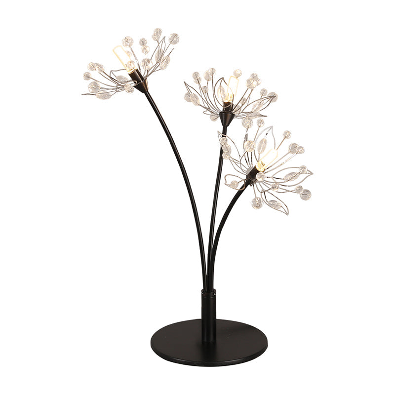 Contemporary 3 Heads Desk Lamp with Hand-Cut Crystal Shade Black Blossom Nightstand Light Clearhalo 'Lamps' 'Table Lamps' Lighting' 1467979