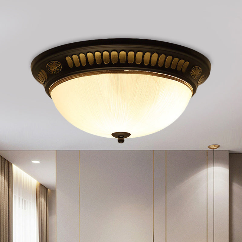 Traditional Dome Shape Ceiling Flush White Glass LED Flush Light Fixture in Bronze, 12.5