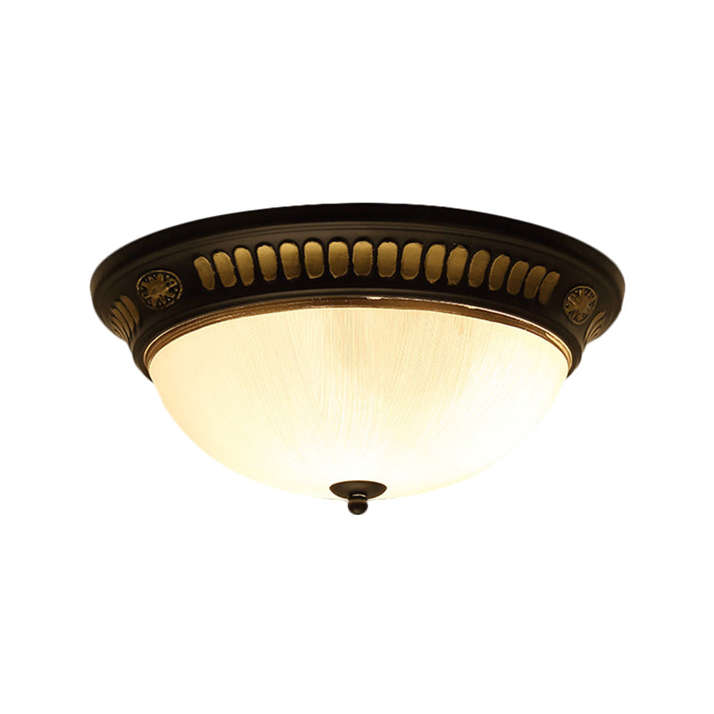 Traditional Dome Shape Ceiling Flush White Glass LED Flush Light Fixture in Bronze, 12.5