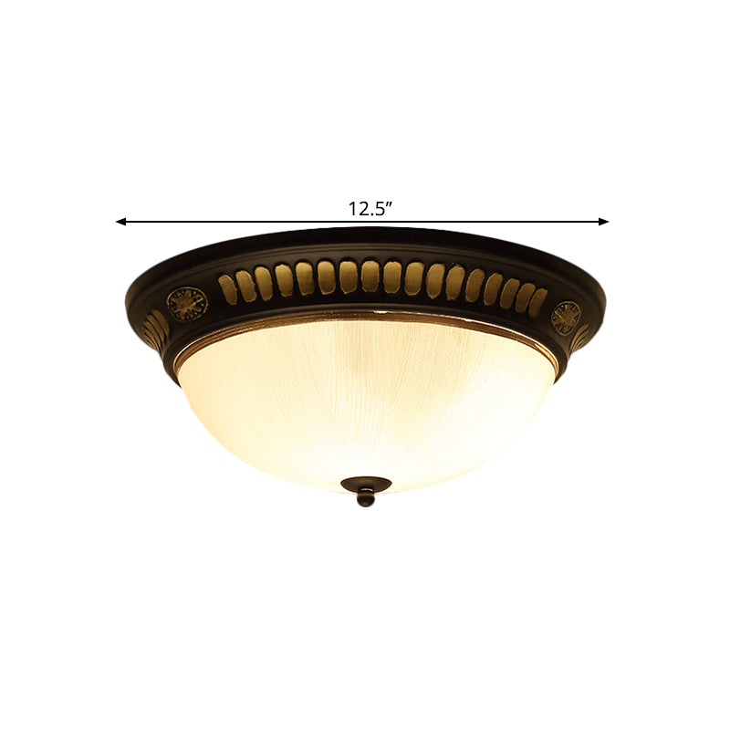 Traditional Dome Shape Ceiling Flush White Glass LED Flush Light Fixture in Bronze, 12.5