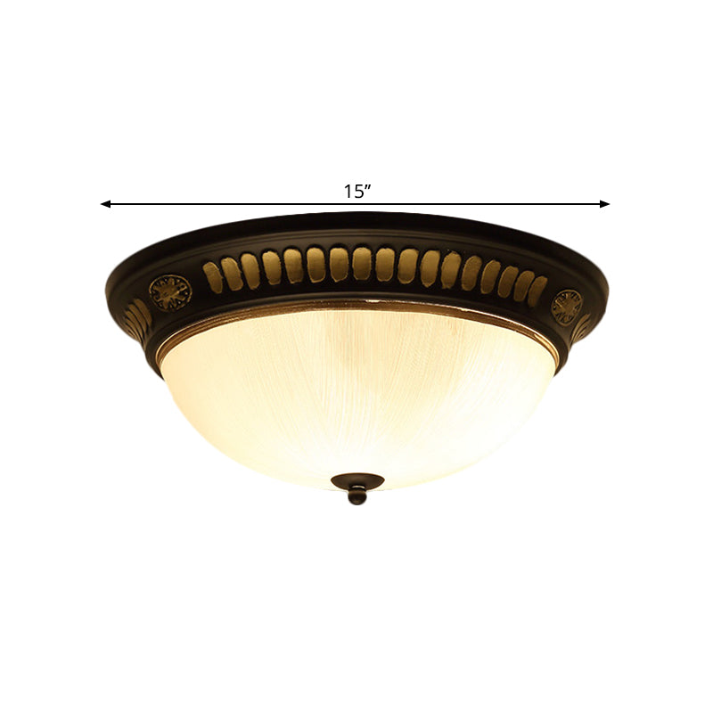 Traditional Dome Shape Ceiling Flush White Glass LED Flush Light Fixture in Bronze, 12.5