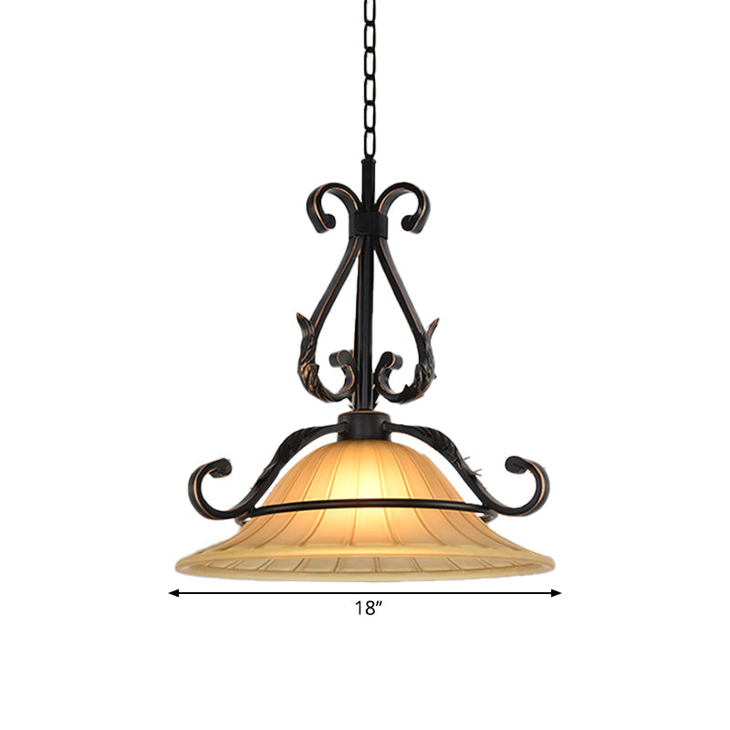 Rural Style Bell Pendulum Light Ribbed Glass LED Suspension Lighting in Bronze for Bedroom Clearhalo 'Ceiling Lights' 'Glass shade' 'Glass' 'Pendant Lights' 'Pendants' Lighting' 1468070