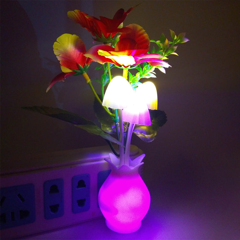 Modern Stylish Plug-in LED Night Light Red Phalaenopsis Wall Lamp with Plastic Shade, Multicolored Light Multi-Color Clearhalo 'Night Lights' 'Wall Lights' Lighting' 1468138