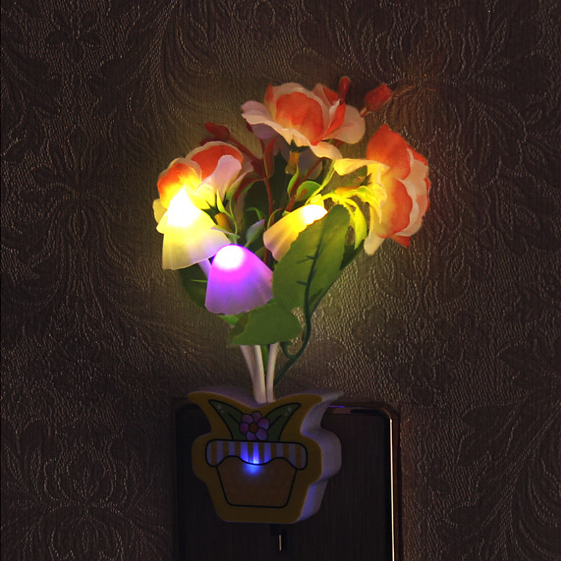 Plastic Blooming Flower Wall Nightlight Contemporary Yellow/Pink/Peach LED Night Lighting with Plug Clearhalo 'Night Lights' 'Wall Lights' Lighting' 1468143