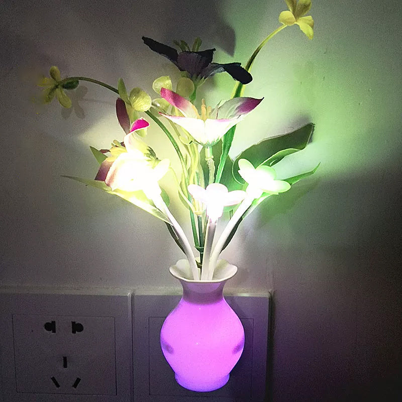 Glowing Tulip Flower LED Night Lamp Modern Plastic Bedside Plug-in Wall Lighting in Multicolored Light Clearhalo 'Night Lights' 'Wall Lights' Lighting' 1468176