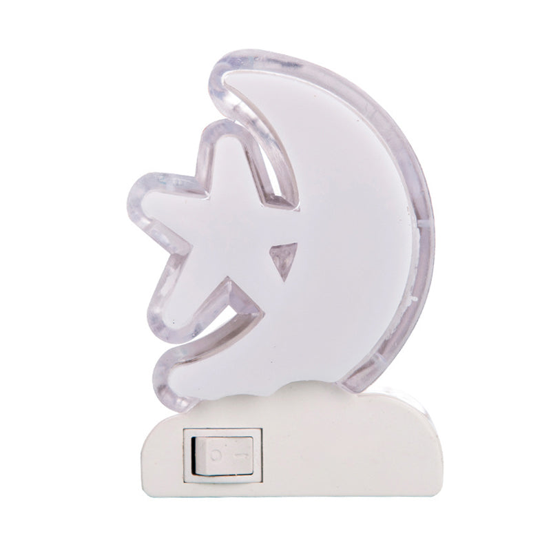 Crescent and Star Plug in Wall Light Cartoon Plastic Kids Bedside LED Night Lamp in White Clearhalo 'Night Lights' 'Wall Lights' Lighting' 1468197