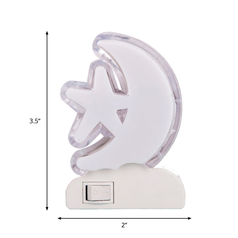 Crescent and Star Plug in Wall Light Cartoon Plastic Kids Bedside LED Night Lamp in White Clearhalo 'Night Lights' 'Wall Lights' Lighting' 1468198