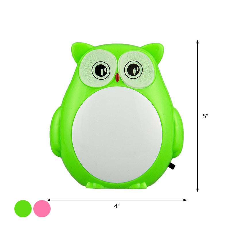 Owl Kids Room Mini Night Light Plastic Cartoon Plug-in LED Wall Lighting Ideas in Red/Green Clearhalo 'Night Lights' 'Wall Lights' Lighting' 1468290