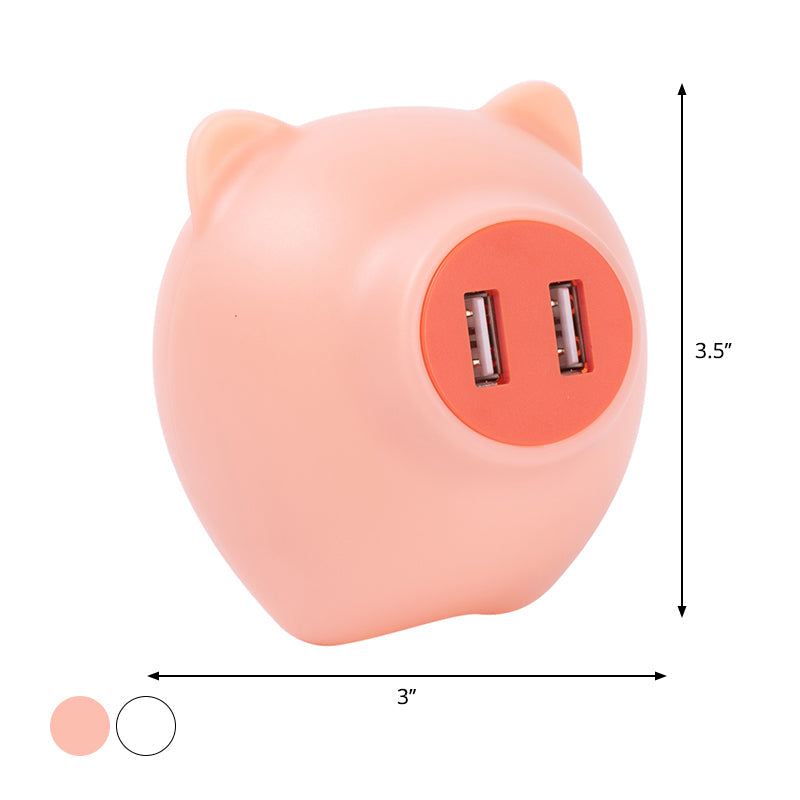 Pink/White Pig Mini Plug Night Lamp Cartoon Plastic LED Wall Light with USB Charging Port Clearhalo 'Night Lights' 'Wall Lights' Lighting' 1468318