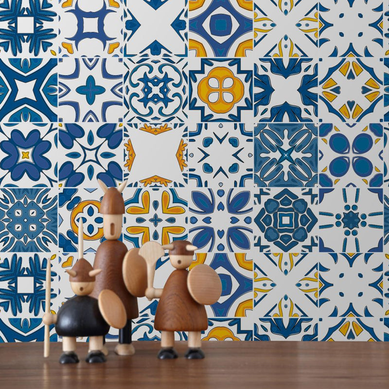 Self Adhesive Moroccan Tile Wallpaper Panels PVC Bohemian Wall Covering for Kitchen Yellow-Blue Clearhalo 'Wall Decor' 'Wallpaper' 1468347