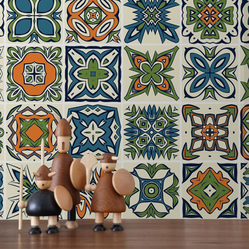 Orange-Blue Bohemia Wallpaper Panel 10.3-sq ft Tribal Pattern Wall Art for Kitchen, Peel and Stick Orange-Blue Clearhalo 'Wall Decor' 'Wallpaper' 1468352