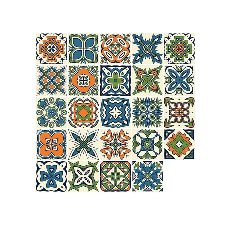 Orange-Blue Bohemia Wallpaper Panel 10.3-sq ft Tribal Pattern Wall Art for Kitchen, Peel and Stick Clearhalo 'Wall Decor' 'Wallpaper' 1468355