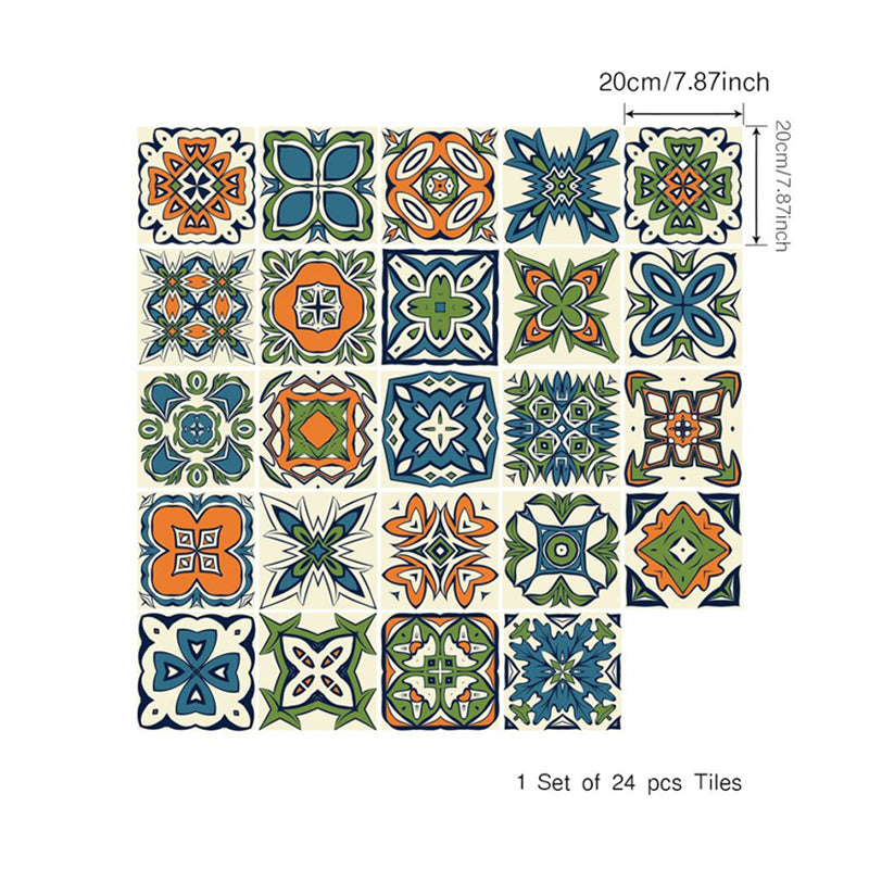 Orange-Blue Bohemia Wallpaper Panel 10.3-sq ft Tribal Pattern Wall Art for Kitchen, Peel and Stick Clearhalo 'Wall Decor' 'Wallpaper' 1468356