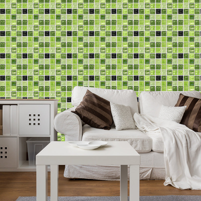 Green Checkered Wallpaper Panels Mosaics Tile Modern Peel and Stick Wall Decor for Kitchen Green Clearhalo 'Wall Decor' 'Wallpaper' 1468393