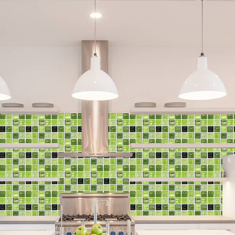 Green Checkered Wallpaper Panels Mosaics Tile Modern Peel and Stick Wall Decor for Kitchen Clearhalo 'Wall Decor' 'Wallpaper' 1468394