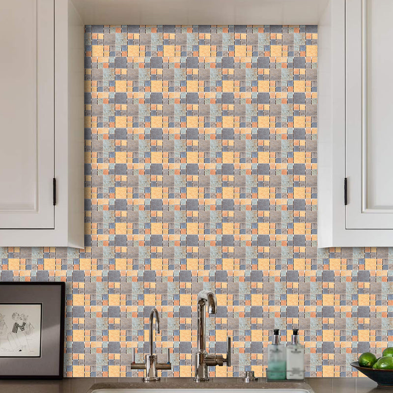 Color-Block Square Stick Wallpaper Panels Grey-Yellow Modernist Wall Covering for Home Gray-Yellow Clearhalo 'Wall Decor' 'Wallpaper' 1468397