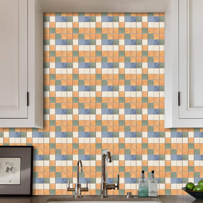 Modern Tile Effect Wallpaper Panel Blue-Yellow-Green Mosaics Wall Art, Self Adhesive Blue-Yellow-Green Clearhalo 'Wall Decor' 'Wallpaper' 1468401