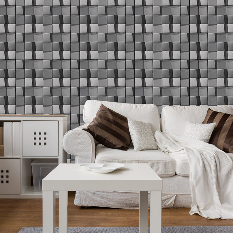 3D Cube Look Wallpaper Panels Modern Smooth Adhesive Wall Decor in Grey for Kitchen Grey Clearhalo 'Wall Decor' 'Wallpaper' 1468422