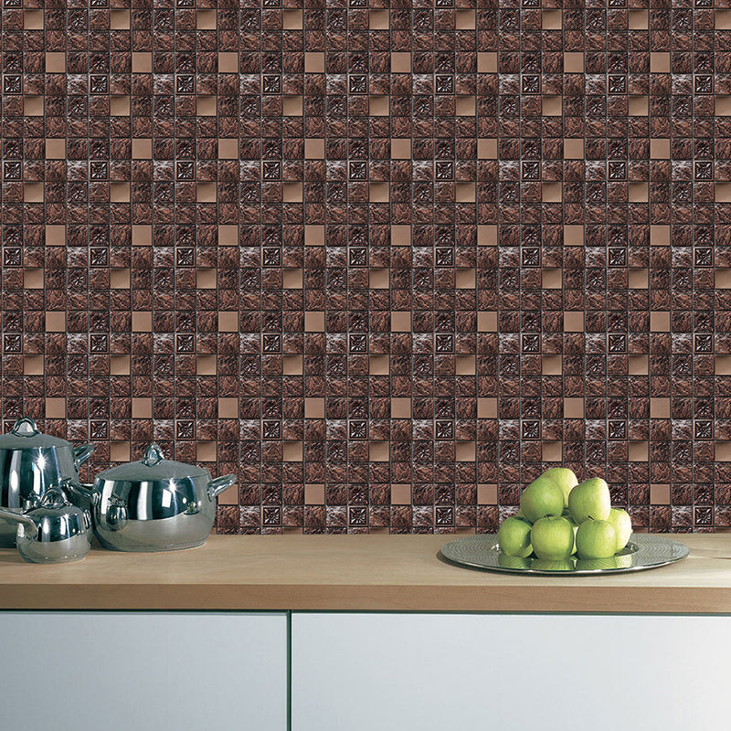 Faux Textured Tile Wallpaper Panels Red-Brown Modernist Adhesive Wall Covering for Washroom Red Brown Clearhalo 'Wall Decor' 'Wallpaper' 1468440