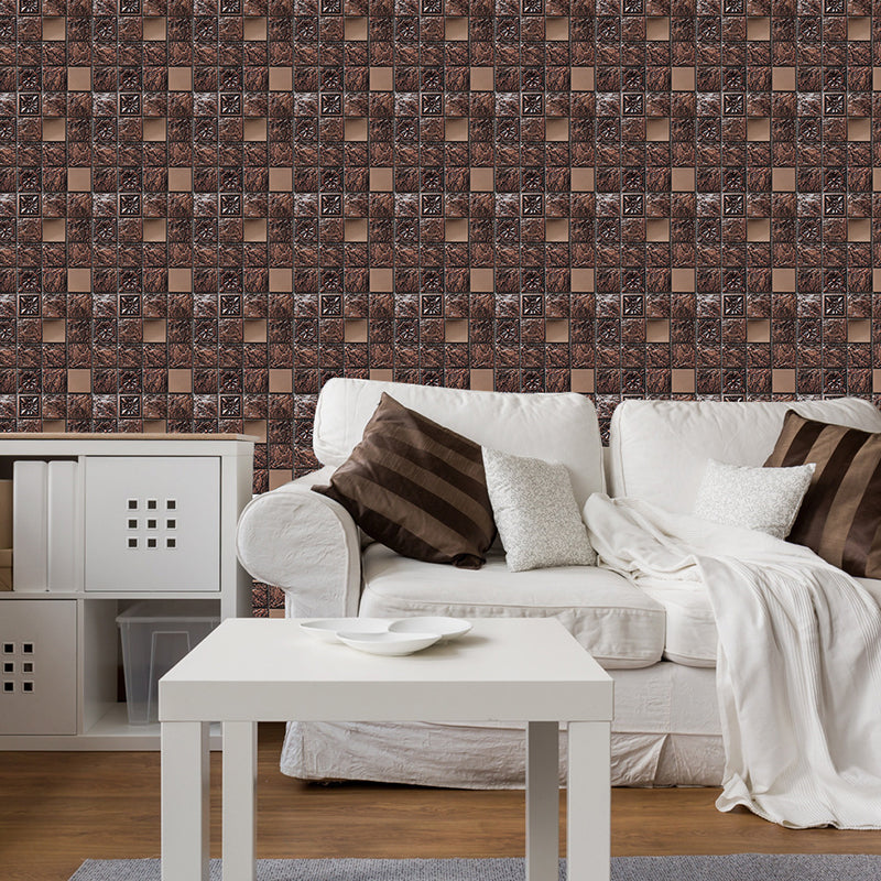 Faux Textured Tile Wallpaper Panels Red-Brown Modernist Adhesive Wall Covering for Washroom Clearhalo 'Wall Decor' 'Wallpaper' 1468441