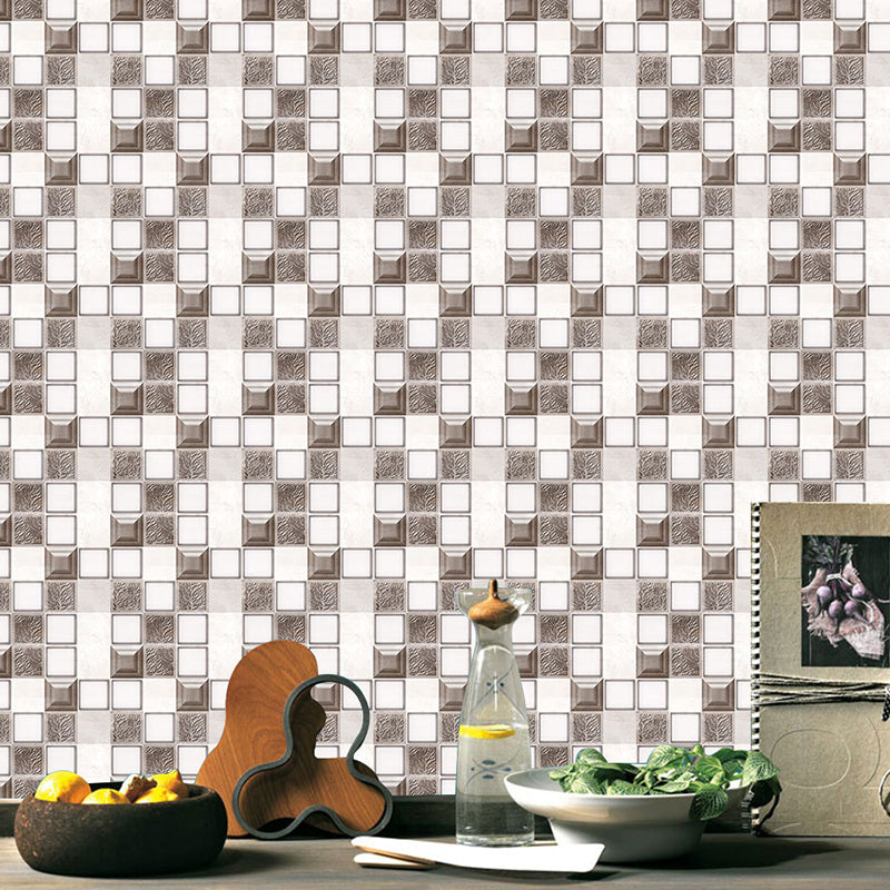 Peel and Paste Tile Wallpaper Panel Contemporary PVC Wall Art in White-Brown, 8' L x 8